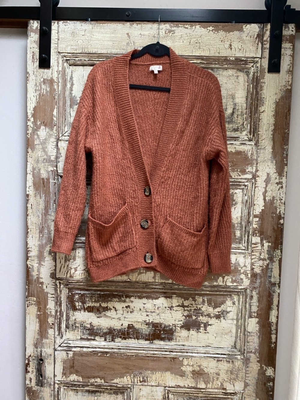 SO Rust Chunky Ribbed Button Down Knit Cardigan, Size XS